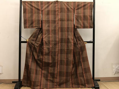 平和屋着物■上質な紬　格子柄　正絹　逸品　未使用　BAAX8544mz