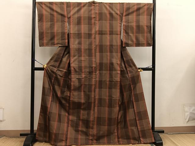 平和屋着物■上質な紬　格子柄　正絹　逸品　未使用　BAAX8544mz