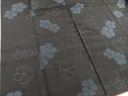 平和屋着物■上質な紬　草花文　正絹　逸品　BAAX8545mz