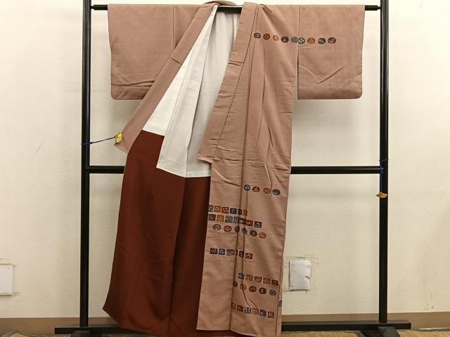平和屋着物■訪問着　紬地　ろうけつ染め　吉祥花文　正絹　逸品　BAAX8547mz
