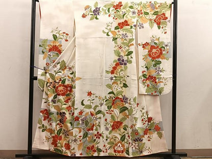 平和屋着物■豪華振袖　駒刺繍　枝花文　金彩　正絹　逸品　BAAX8548mz