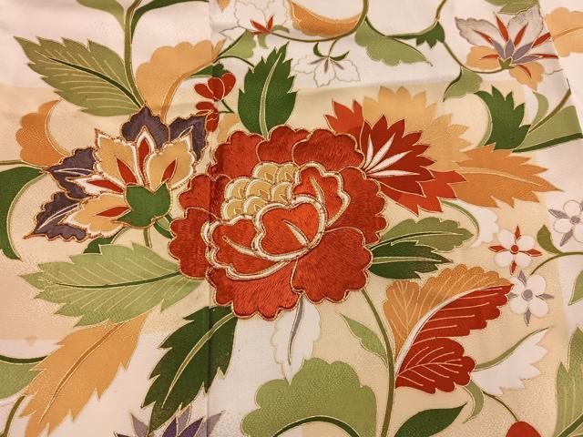 平和屋着物■豪華振袖　駒刺繍　枝花文　金彩　正絹　逸品　BAAX8548mz