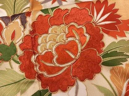 平和屋着物■豪華振袖　駒刺繍　枝花文　金彩　正絹　逸品　BAAX8548mz