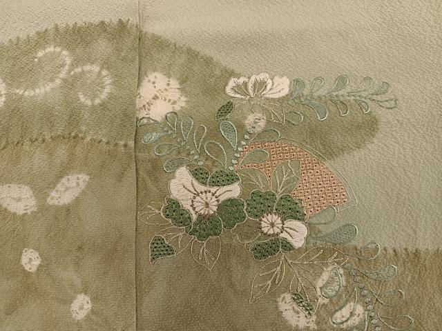 平和屋着物■訪問着　スワトウ刺繍　草花文　正絹　逸品　BAAX8553mz