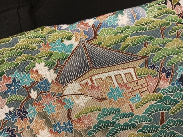 平和屋着物■豪華黒留袖　友禅　作家物　風景花文　正絹　逸品　BAAX8557mz