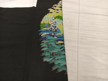 平和屋着物■豪華黒留袖　友禅　作家物　風景花文　正絹　逸品　BAAX8557mz