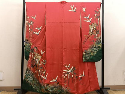 平和屋着物■豪華振袖　御所車飛鶴花文　金彩　正絹　逸品　BAAX8558mz