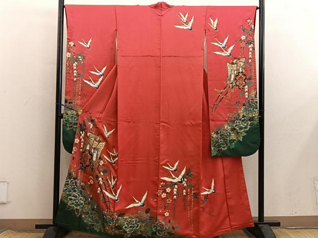 平和屋着物■豪華振袖　御所車飛鶴花文　金彩　正絹　逸品　BAAX8558mz
