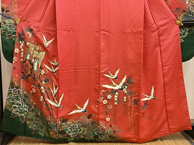 平和屋着物■豪華振袖　御所車飛鶴花文　金彩　正絹　逸品　BAAX8558mz