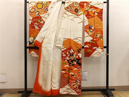 平和屋着物■豪華振袖　駒刺繍　飛鶴枝梅文　金彩　正絹　逸品　BAAX8560mz