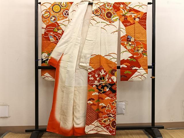 平和屋着物■豪華振袖　駒刺繍　飛鶴枝梅文　金彩　正絹　逸品　BAAX8560mz