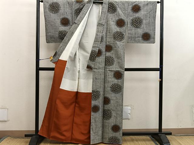 平和屋着物■上質な紬　草花丸文　正絹　逸品　BAAX8561mz