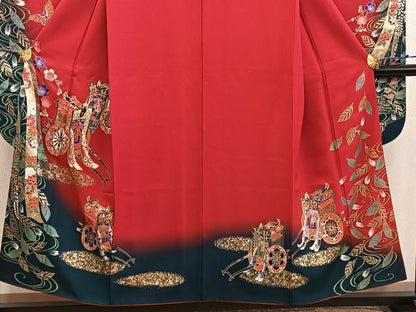 平和屋着物■豪華振袖　駒刺繍　御所車花文　暈し染め　金銀彩　正絹　逸品　BAAX8562mz