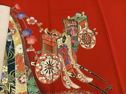平和屋着物■豪華振袖　駒刺繍　御所車花文　暈し染め　金銀彩　正絹　逸品　BAAX8562mz