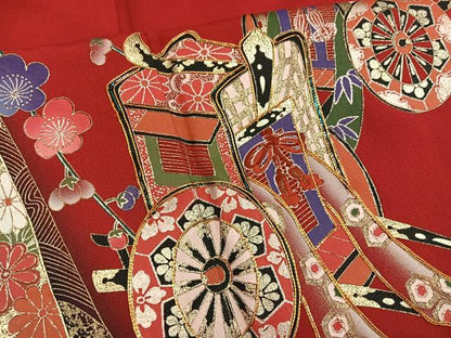 平和屋着物■豪華振袖　駒刺繍　御所車花文　暈し染め　金銀彩　正絹　逸品　BAAX8562mz