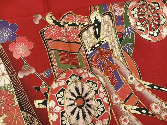 平和屋着物■豪華振袖　駒刺繍　御所車花文　暈し染め　金銀彩　正絹　逸品　BAAX8562mz