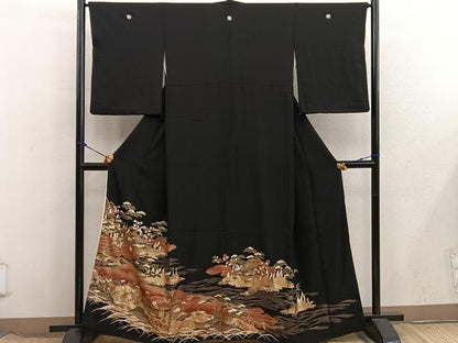 平和屋着物■豪華黒留袖　風景花文　金彩　正絹　逸品　BAAX8564mz