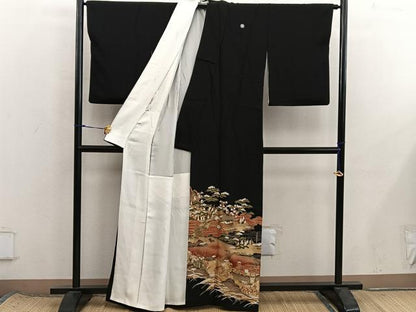 平和屋着物■豪華黒留袖　風景花文　金彩　正絹　逸品　BAAX8564mz