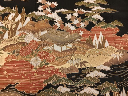 平和屋着物■豪華黒留袖　風景花文　金彩　正絹　逸品　BAAX8564mz