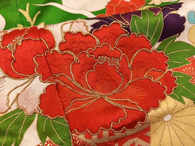 平和屋着物■豪華振袖　駒刺繍　牡丹花車文　金彩　正絹　逸品　BAAX8565mz
