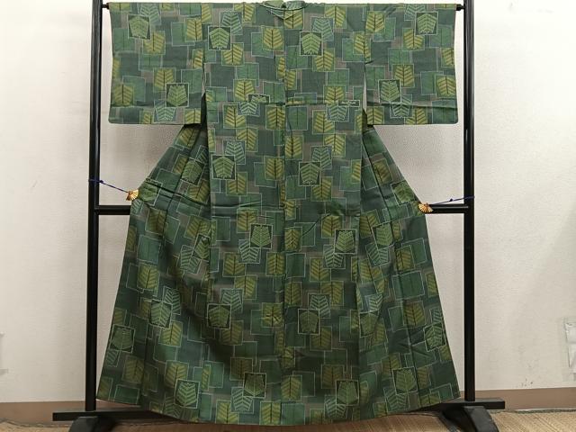 平和屋着物■上質な紬　色紙重ね草葉文　正絹　逸品　BAAX8567mz