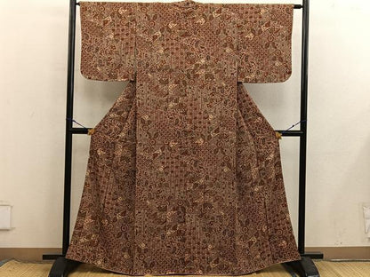 平和屋着物■上質な小紋　更紗花文　鬼しぼ縮緬　正絹　逸品　BAAX8573mz