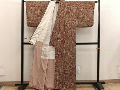 平和屋着物■上質な小紋　更紗花文　鬼しぼ縮緬　正絹　逸品　BAAX8573mz