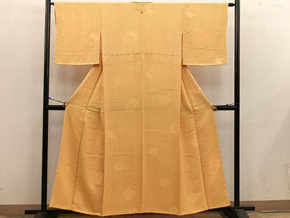 平和屋着物■上質な色無地　胴抜き仕立て　亀甲地紋　柑子色　正絹　逸品　未使用　BAAX8581mz