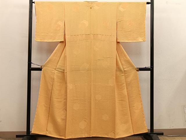 平和屋着物■上質な色無地　胴抜き仕立て　亀甲地紋　柑子色　正絹　逸品　未使用　BAAX8581mz
