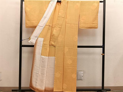 平和屋着物■上質な色無地　胴抜き仕立て　亀甲地紋　柑子色　正絹　逸品　未使用　BAAX8581mz