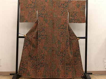 平和屋着物■更勝　小紋　陶器花鳥文　反端付き　正絹　逸品　BAAX8584mz