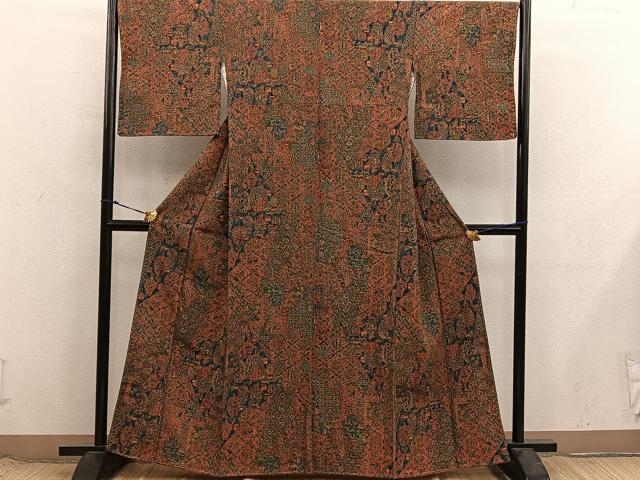 平和屋着物■更勝　小紋　陶器花鳥文　反端付き　正絹　逸品　BAAX8584mz