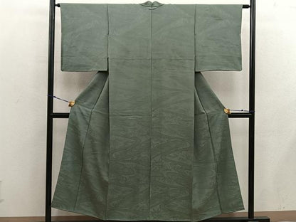 平和屋着物■上質な色無地　流水花地紋　麹塵色　正絹　逸品　BAAX8586mz
