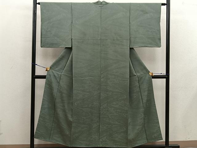 平和屋着物■上質な色無地　流水花地紋　麹塵色　正絹　逸品　BAAX8586mz