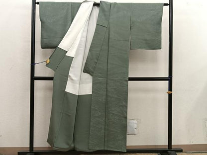 平和屋着物■上質な色無地　流水花地紋　麹塵色　正絹　逸品　BAAX8586mz