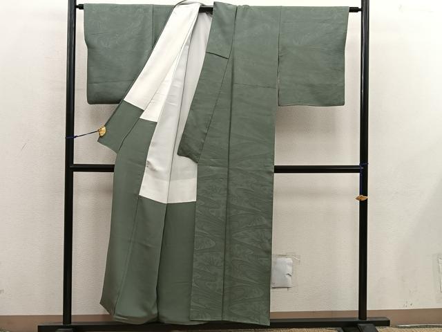 平和屋着物■上質な色無地　流水花地紋　麹塵色　正絹　逸品　BAAX8586mz