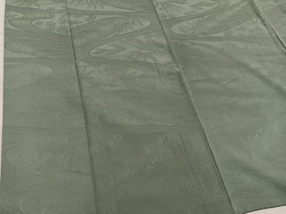 平和屋着物■上質な色無地　流水花地紋　麹塵色　正絹　逸品　BAAX8586mz