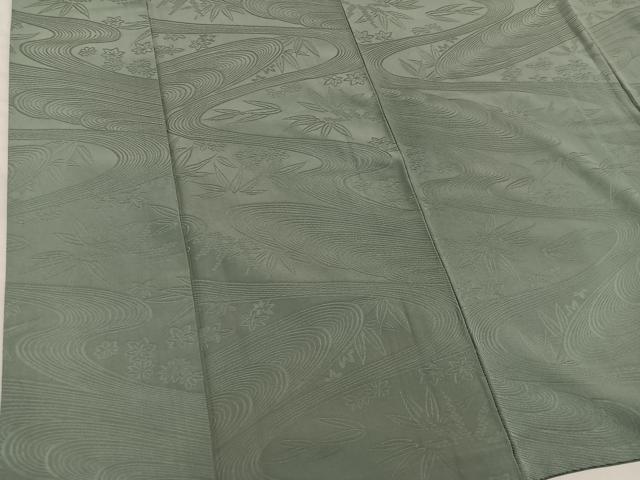 平和屋着物■上質な色無地　流水花地紋　麹塵色　正絹　逸品　BAAX8586mz
