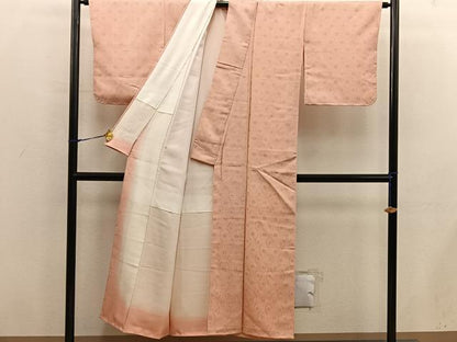 平和屋着物■上質な色無地　幾何学地紋　深支子色　正絹　逸品　未使用　BAAX8588mz