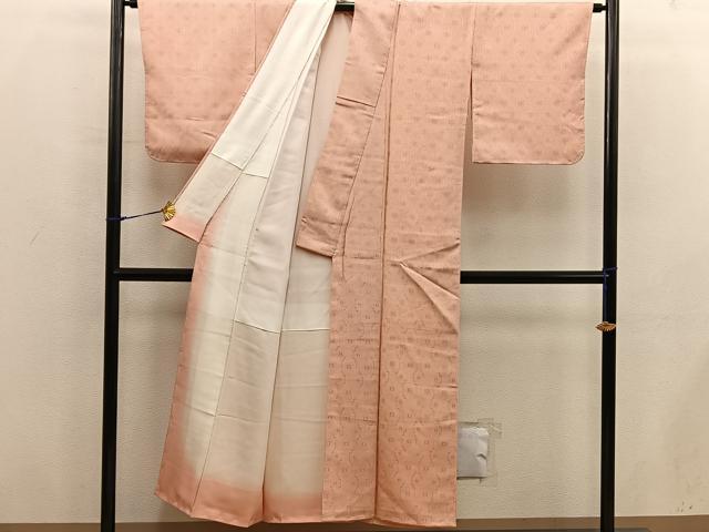 平和屋着物■上質な色無地　幾何学地紋　深支子色　正絹　逸品　未使用　BAAX8588mz