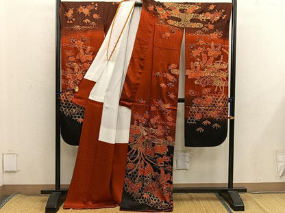 平和屋着物●豪華振袖　駒刺繍　鳳凰花文　暈し染め　金彩　正絹　逸品　BAAX8589mz