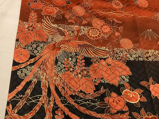 平和屋着物●豪華振袖　駒刺繍　鳳凰花文　暈し染め　金彩　正絹　逸品　BAAX8589mz