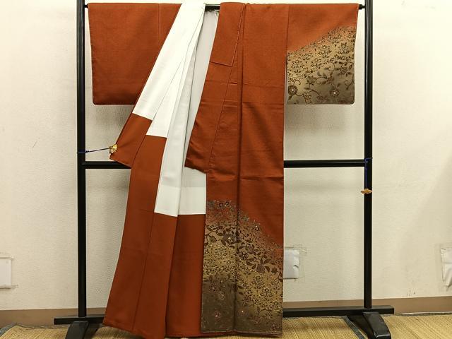 平和屋着物■訪問着　草花文　暈し染め　金彩　正絹　逸品　未使用　BAAX8592mz