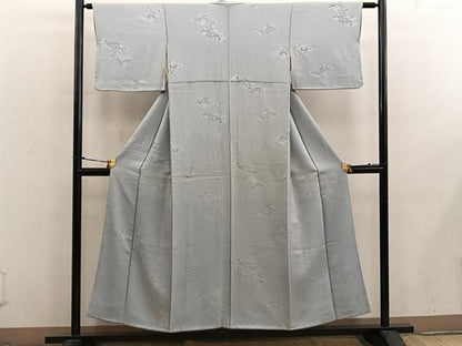 平和屋着物■上質な色無地　草花地紋　青磁鼠色　正絹　逸品　BAAX8596mz