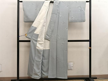 平和屋着物■上質な色無地　草花地紋　青磁鼠色　正絹　逸品　BAAX8596mz