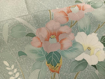 平和屋着物■訪問着　友禅　枝椿　正絹　逸品　BAAX8598mz