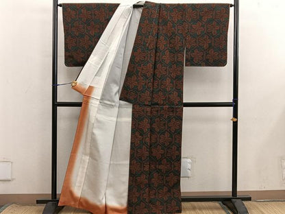 平和屋着物■上質な紬　亀甲草葉文　正絹　逸品　BAAX8602mz