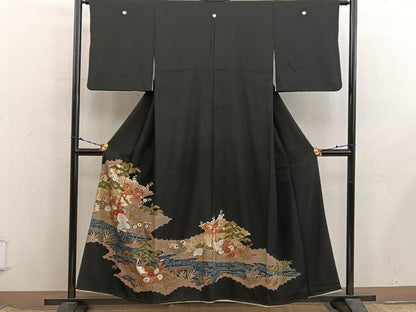 平和屋着物■豪華黒留袖　群鶴菊花文　金彩　正絹　逸品　BAAX8603mz