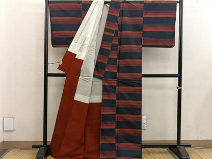 平和屋着物■本場縞大島紬　横段文　正絹　逸品　BAAX8605mz