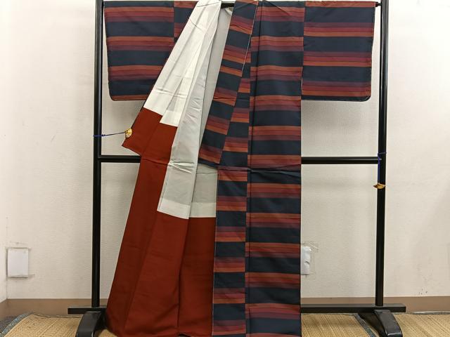 平和屋着物■本場縞大島紬　横段文　正絹　逸品　BAAX8605mz